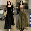 Casual Dresses Spring 2023 Hepburn Style Gentle Temperament Fick midja Slim Panel Stora HemLine Long Sleeve Dress WD307