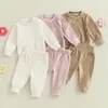 Kleding Sets Baby Baby Herfst Outfits Effen Kleur Geribbeld Lange Mouwen Ronde Hals Tops Broek Set Winter Kleding Voor Jongens Meisjes