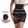 Modelador corporal feminino Modelador corporal Shorts cintura alta com controle de barriga BuLifting Calcinha cintura alta Compressão Renda transparente