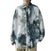 Men's T Shirts Mens Ink Painting Retro Flower Shirt Loose Drape Feeling Lazy Wind Couple Long Sleeved Coat Fitted One