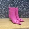 Designer de luxe femmes bottines mode en cuir véritable couleur rose bout pointu talons hauts pompes piste tenue robe de soirée chaussons automne hiver Bota chaussures femmes