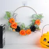 Decorative Flowers Hong Kong Love Iron Ring Pumpkin Rose Wreath Halloween Simulation Home Decoration Window Wall Hanging