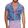 Men's Casual Shirts Sexy Shirt See-Through Lapel Top Loose Flower Printed Short Sleeve Buttons Breathable Shirt for Male 230807