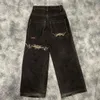 Мужские джинсы JNCO Jeans Y2k Хип-хоп Графический принт Готические черные мешковатые джинсы Брюки в стиле ретро Мужчины Женщины Уличная одежда Широкие брюки с высокой талией 230804