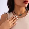 Ketten Böhmen Ethnische handgemachte gewebte Reisperlen zerkleinerte Stein Türkis Halskette für Frauen Mädchen bunte Perlen geometrische Geschenke