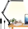 Lâmpada de mesa LED com pinça Luz de leitura regulável para cuidados com os olhos 3 modos de cores Lâmpada de braço articulado Lâmpada de mesa com clipe USB Lâmpada de luz do dia HKD230807