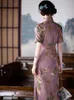 Vêtements ethniques rétro femmes robe d'été chinois traditionnel Cheongsam Super Fit élégant Qipao manches courtes imprimés floraux longs