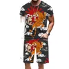 Fatos de Treino Masculino 2023 Primavera e Verão Poliéster Material Engraçado 3D Animal Padrão Estampado Terno Decote Redondo Camisa de Manga Curta Casual