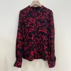 女性のブラウスZessam Red Flower Graphic Print Women Shirt V-Neck Lengeve Button Femme Pullover Vintage Classic Casuary Lady Top 2023