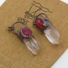 Hänghalsband brons svetsade naturlig klar kristall utsmyckade röda glaspärlor vintage boho halsband tillbehör smycken