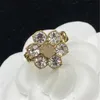 Retro Designer Ring Diamant Blume Brief Muster Ring Luxus Messing Offene Band Ringe Damen Modeschmuck
