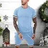 Agasalhos masculinos conjunto de duas peças verão casual t-shirt e shorts masculinos listrados ternos atléticos moda manga curta