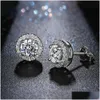 Stud 925 Sterling Sier Earrings Classic Halo Round Brilliant Cut 0.5Ct 1Ct Moissanite Diamond For Women Drop Delivery Jewelry Dhppt