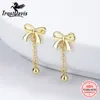 Stud TrustDavis Real 925 Sterling Silver Fashion Bowknot Nappa Perline Orecchini a vite per la figlia Ragazze Fine gioielli regalo DG0138 230807