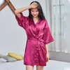 Women's Sleepwear 2023 Imitation Silk Nightgown Kimono Fashion Bride Morning Robe Thin Home Suit Colored Ding Sexy Bathrobe