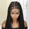 Spitzenperücken geflochten für schwarze Frauen, synthetisch, transparent, vollständig knotenlos, Cornrow Box Braiding, 91,4 cm vorne, Häkelperücke 230807