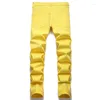 Jeans Masculino Amarelo Slim-Fit Stretch Para Homens Verão Casual Calças Skinny Estampadas Pantalones Para Hombre Vaqueros