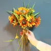 Dekorativa blommor 1 bukett solros konstgjord blommisimulering gerbera tusensköna vardagsrum party dekoration skytte prop