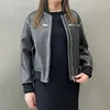 Womens Leather Faux Real Bomber Jacket Lady Fashion Streetwear Distress Moto Biker Women Genuine Coat QG5536 230808