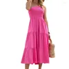 Abiti casual Summer's Summer Boho Maxi Dress Abito a livello fluido Sexy Long High Waist One Sleeveless per la festa della spiaggia U4LF