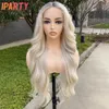 Spitzenperücken IPARTY Platinblonde lange gewellte synthetische Vorderperücke für Frauen Mittelteil atmungsaktiv hitzebeständig tägliche Party 230807