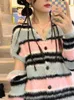 T-shirts en tricot pour femmes Deeptown Harajuku Cardigan tricoté à rayures Femmes Vintage Pull surdimensionné doux Y2K Esthétique Détachable Hauts à manches longues Années 2000 230807