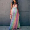 Moderskapsklänningar sexiga moderskapsklänningar fotografering lång graviditet fotografering prop för baby duschar party regnbåge tyll gravida kvinnor maxi klänning hkd230810