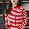 Women's Sweaters Pure Wool Hooded Sweater 2023 Autumn / Winter Casual Knitted Color Matching Tops Fashion Female Hoodie