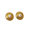 Stud Earrings European And American French Court Medieval Style Inlaid Imitation Pearl Turquoise Disc Exaggerated Female