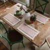 Tapis de table corde tapis de repas géométrique diamant rouge vaisselle tissage et correspondance des couleurs Festival gland bol fabricant napperon lin