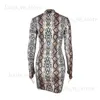 2018 Spring Snake Skin Long Robe Madames Sexy Turtle Neck Bodycon Party Mini robes à manches courtes Femmes Vêtements RF0898 T230808