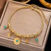 Ketting Oorbellen Set 18K Verguld Romeins Turquoise Hanger Stalen Armband Vlinder Evil's Eye Ster Zon Vorm