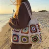 Evening Bags Beige Crochet Woven Chic Checked Knitted Women Handbag Boho Colorful Granny Square Cute Purse Patchwork Handmade Wallet