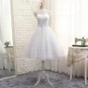 Vestidos de baile de tule transparente com decote redondo 2019 vestidos de baile curtos com contas vintage vestido de festa na altura do joelho 300P