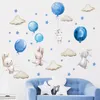 Wall Stickers Watercolor Pink Balloon Bunny Cloud for Kids Room Baby Nursery Decoration Decals Boy and Girls Gifts PVC 230808