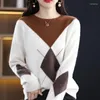 Women's Sweaters Pure Wool Sweater Women Autumn/Winter Cashmere Pullover Panel Crewneck Bottoming Shirt Overside Pull Ladies Tops Loose