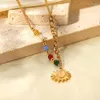 Ketten Französisch Retro 18K Frauen Halskette Edelstahl Kette Überzogene Runde Naturstein Türkis Anhänger Weibliche Mode Schmuck Geschenk