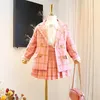 Kleidung Sets Frühling Herbst Mädchen Studenten Karierten Anzug Langarm Strickjacke Jacke Falten Rock Kinder Baby Kinder Outfits 230808