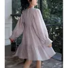 Casual Dresses French Style Women's Spring Long Sleeve Lace-up Neck Cake Mid Length Skirts Solid Fashion Streetwear For Women Dress