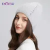 Wide Brim Hats Bucket ENJOYFUR Warm Winter Women Soft Angora Wool Knit Beanie Hat Thick Double Lined Russia Style Brand Casual Skull Beanies 230807