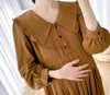 Maternity Dresses Black Khaki Long Sleeve Turn-Down Collar High Waist Maternity Pleated Dress Loose Fashion Pregnant Woman Chiffon Dress Formal HKD230808