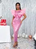 Urban Sexy Dresses AOMEI Women Pink Sparkly Sequin Long Dresses Party Birthday Wedding Guest Ruffle Sleeve Bodycon Elegant Club Night Robe 3XL 4XL 230807