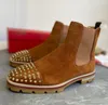 Chentel Lederen Enkellaars Mannen Ronde Neus Spikes Slip-On Flats Schoenen Mannen Laarsjes Witte Schoenen Mannen Met klinknagels Zwarte Kleur MK000001