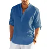 Men's Casual Shirts Mens Cotton Tshirts Casual Linen Shirt Loose Long Sleeve Shirts Spring Breathable V-neck Clothing Plus Size Tops 5XL 230807