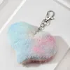 Coloré coeur pompon porte-clés dégradé en peluche boule porte-clés pour femmes sac à main pendentif voiture porte-clés anneaux bijoux cadeaux