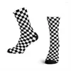 Chaussettes homme à carreaux noir et blanc pour homme randonnée impression 3D garçon fille chaussette mi-mollet