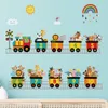 Stickers Muraux Dessin Animé Train Animal Voiture Trafic Transport Autocollant PVC Arc-En-Ballon Stickers pour Nursery Enfants Salon Décors 230808