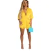 Fatos de treino femininos 2023 Sexy Feminino Conjuntos de duas peças Verão Casual Férias solto Cardigan Camisa de botões Top e Shorts Moda Feminina Combinando