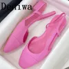 Pink Toe Sandals 882 Sweet Round Chunky Slingback Ladies Summer Fashion High Heel Holidays Sandalies for Women 2 32 3