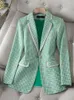 Ternos femininos verde xadrez paletó feminino formal blazer feminino gola entalhada manga comprida botão único roupas de trabalho de negócios